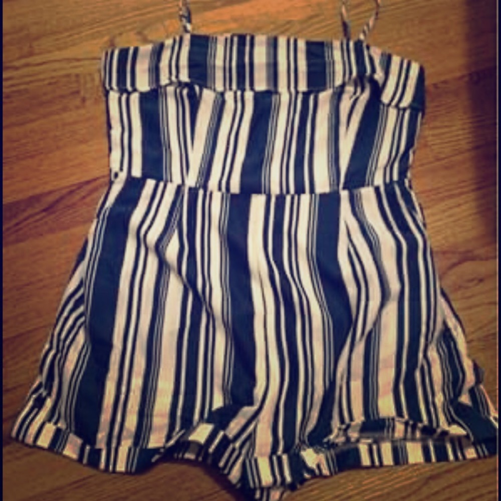 Navy blue and white stripped romper